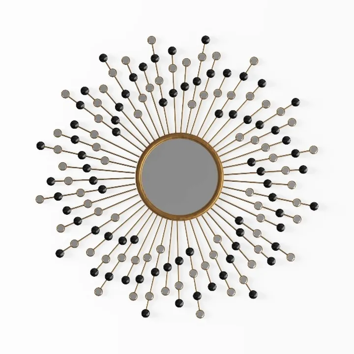 Modern Gold Metal Sunburst Wall Mirror Decor 3D Model