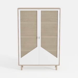 Minimalist Japandi Rattan Solid Wood Double Door Cabinet 3D Model