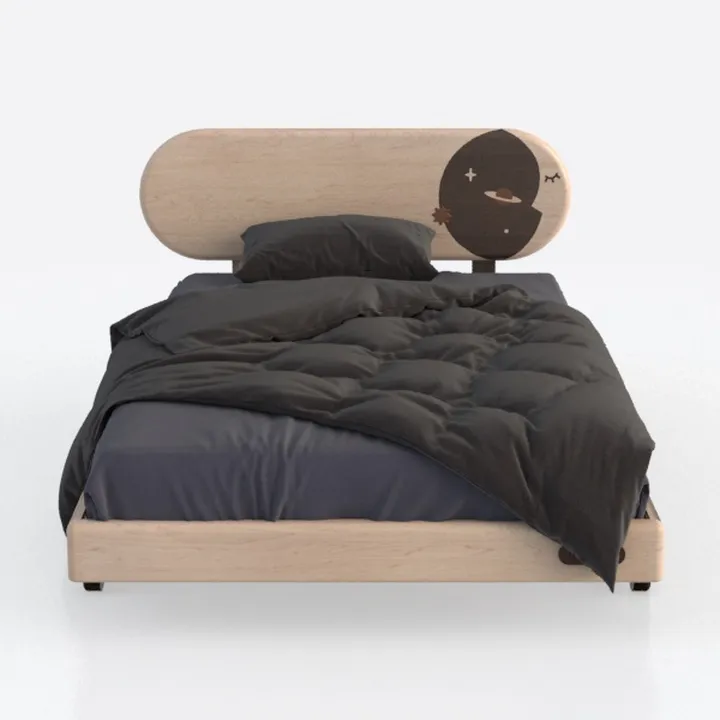 Natural Oak Wood Kids Cartoon Bed with Space Decor 3D Model