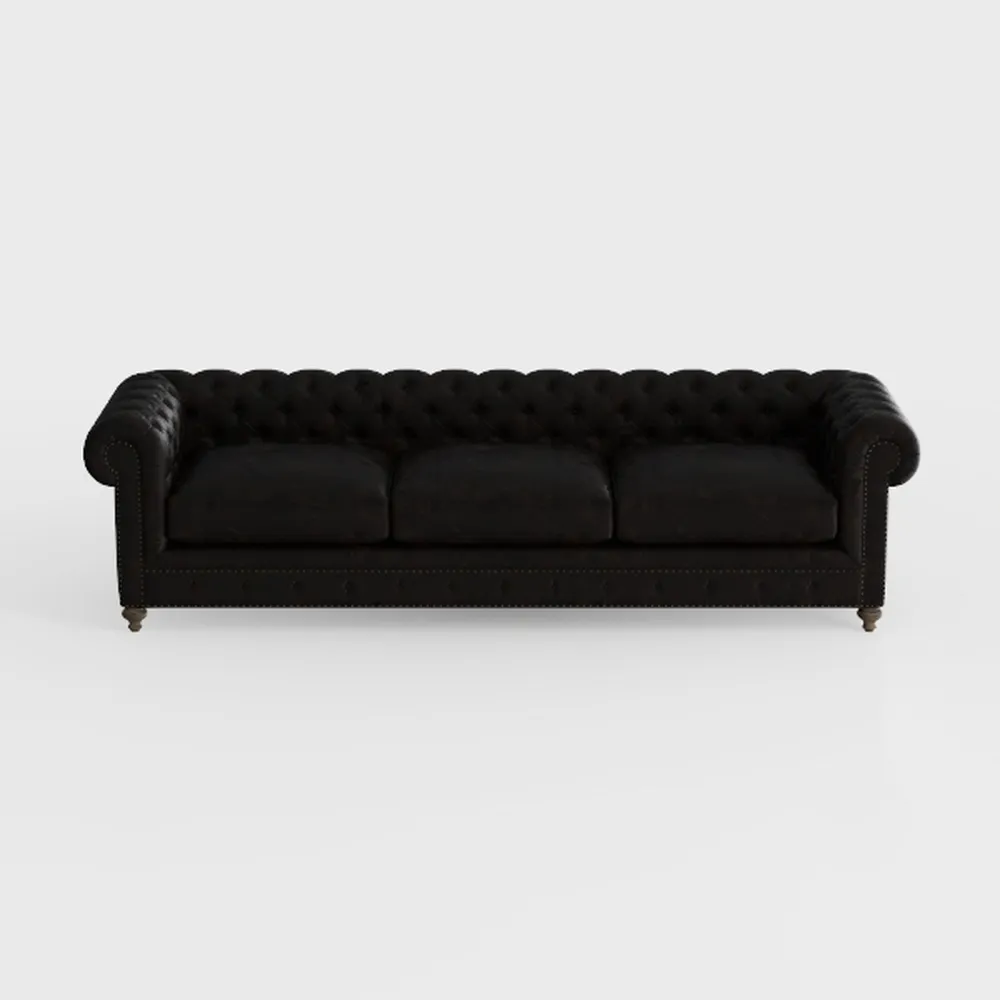 88.5''W Faux Leather Chesterfield Sofa,Mid Century
