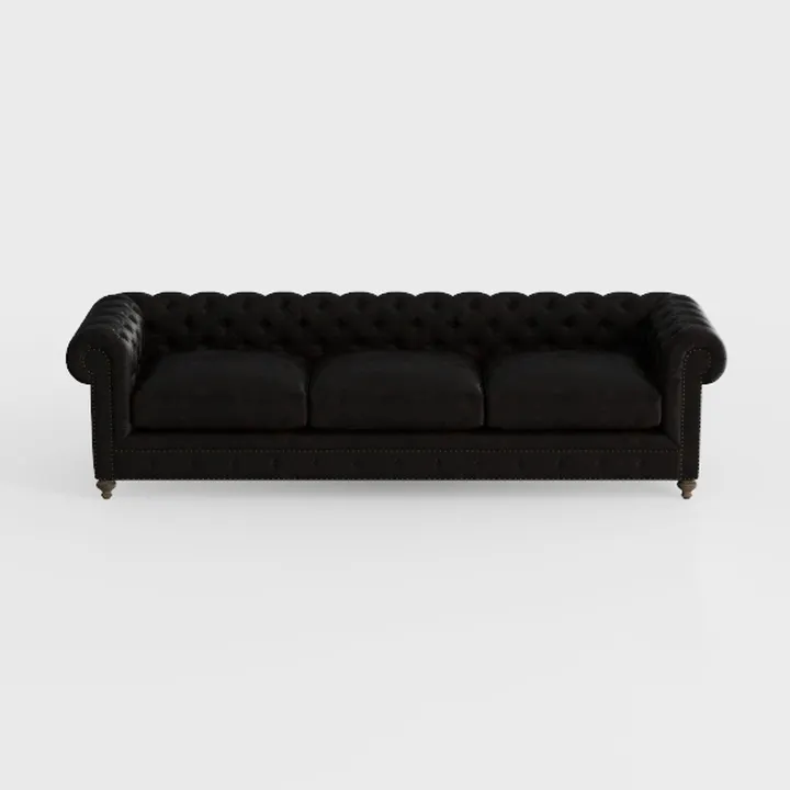 88.5''W Faux Leather Chesterfield Sofa,Mid Century