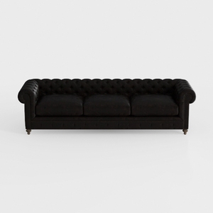 Vintage Black Leather Chesterfield Three Seat Sofa 3D Model