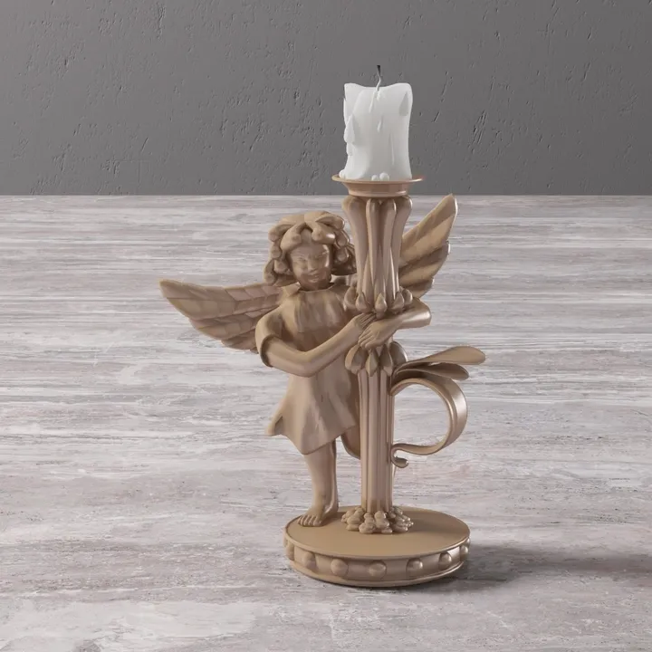 Vintage Brass Cherub Candle Holder Decorative 3D Model