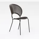 Modern Walnut Wood Metal Frame Dining Chair 3D Model Right 45 Degree View