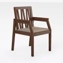 Minimalist Solid Walnut Wood Upholstered Dining Armchair 3D Model Right 45 Degree View