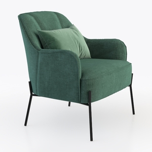 Modern Minimalist Dark Green Fabric Upholstered Armchair 3D Model