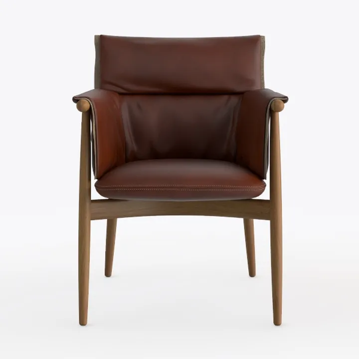Mid Century Modern Leather Solid Wood Armchair 3D Model