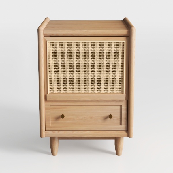 Rattan Nightstand,Wood Bedside Table, Bedside