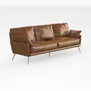 Modern Vintage Leather 3 Seater Sofa Metal Legs 3D Model Right 45 Degree View