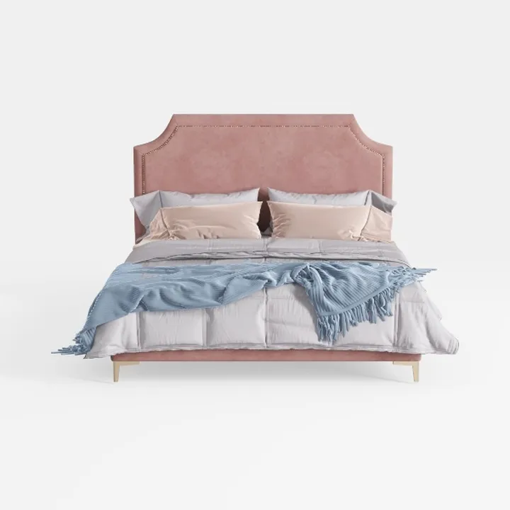 Modern Pink Velvet Upholstered King Size Bed 3D Model