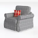 Gingham Fabric Farmhouse Armchair 3D Model Left 45 Degree View