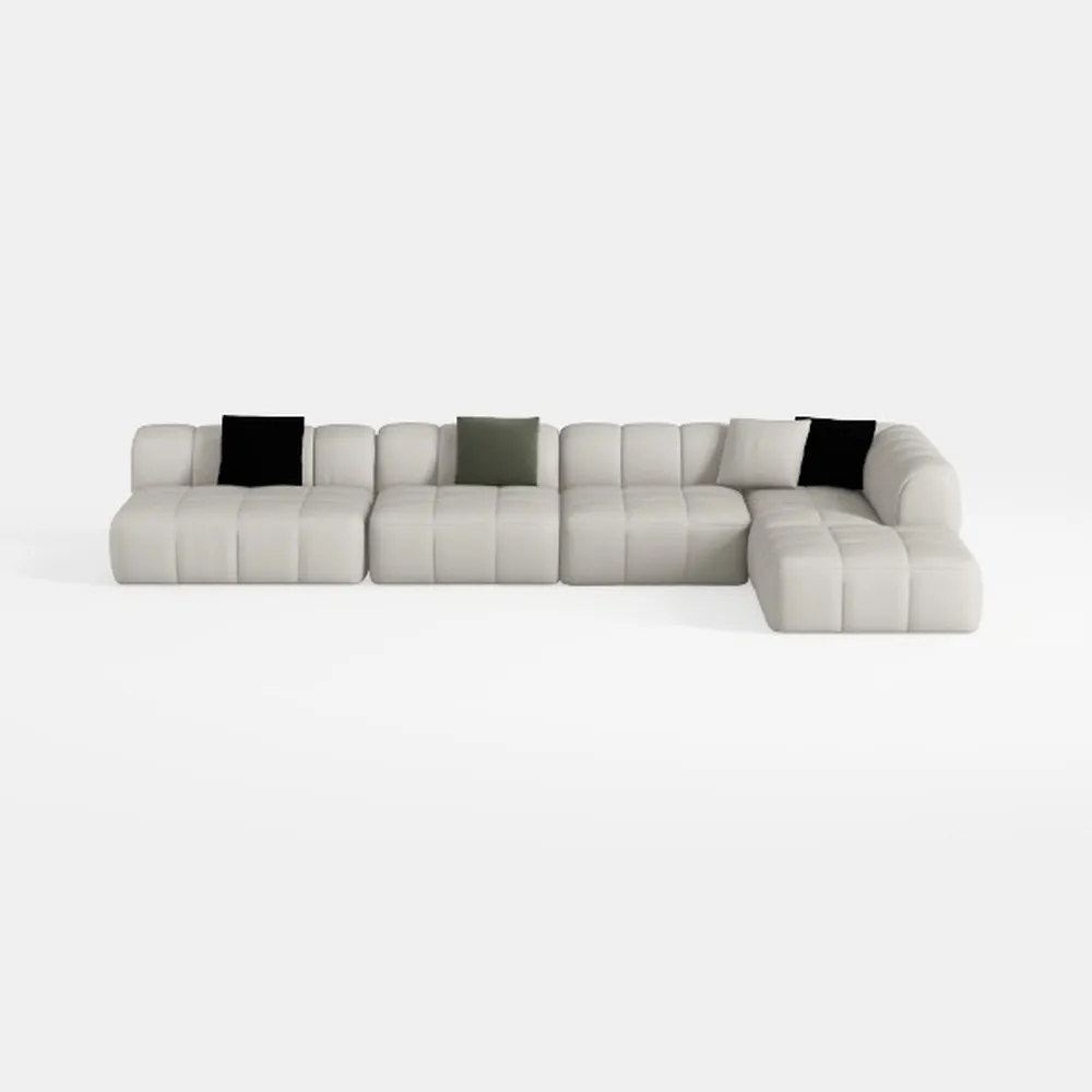 Penau Ivory White Linen 2 Pieces Sectional Sofa