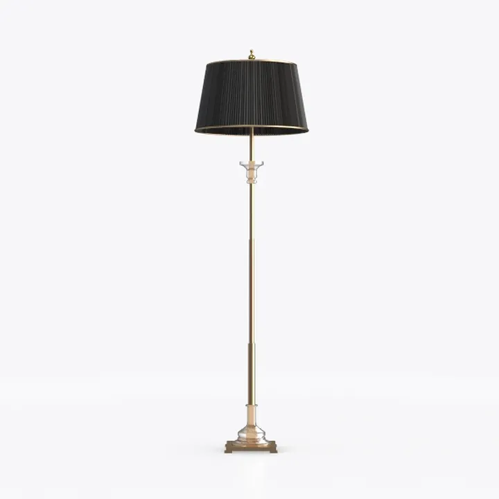 Contemporary Brass Glass Black Fabric Floor Lamp 3D Model