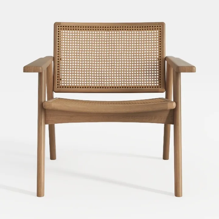 Minimalist Solid Wood Rattan Armchair 3D Model