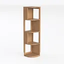 Minimalist Solid Oak Corner Bookshelf Open Tiered Storage 3D Model Left 45 Degree View
