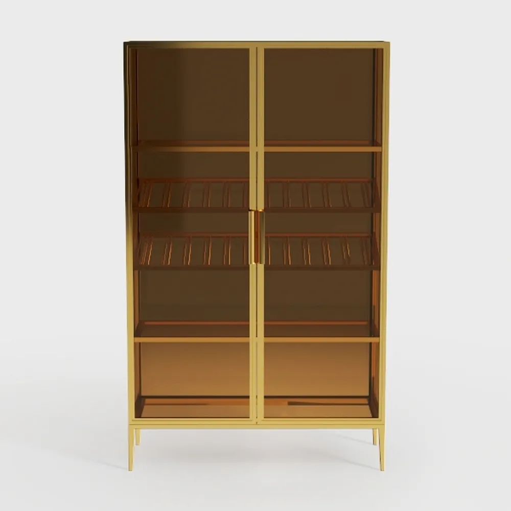 2 Door Wardrobe 67 Inch Yellow Metal Storage
