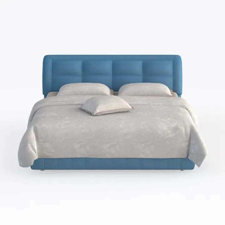 Modern Blue Leather Upholstered King Size Bed 3D Model