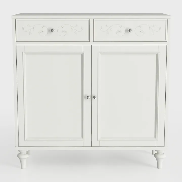 Minimalist White Painted Wood Floral Accent Cabinet 3D Model