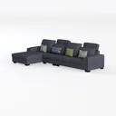 Modern Dark Fabric L-shaped Sectional Sofa with Decorative Throw Pillows 3D Model Left 45 Degree View
