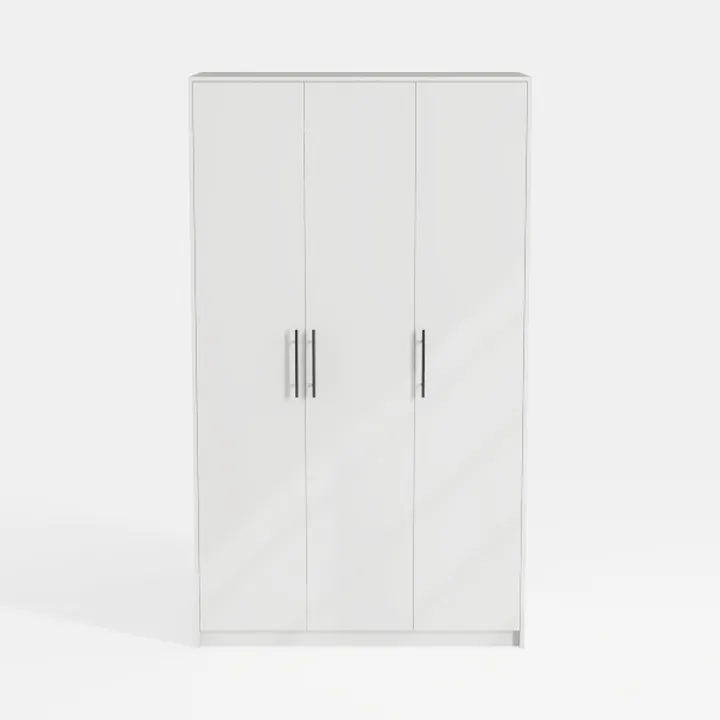 Minimalist White Solid Wood Three Door Wardrobe 3D Model