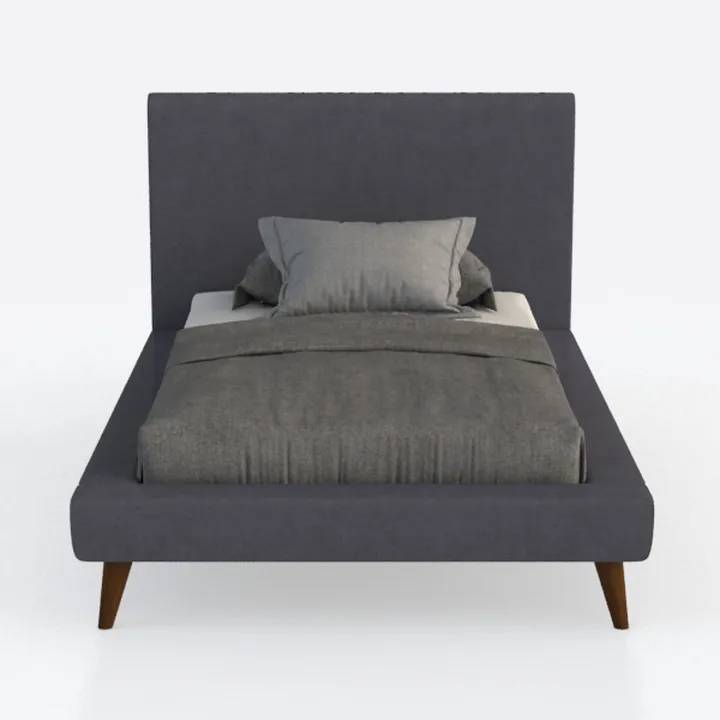 Modern Mid-Century Fabric Upholstered Queen Bed 3D Model