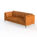 Modern Brown Leather Sofa With Metal Legs 3D Model Left 45 Degree View