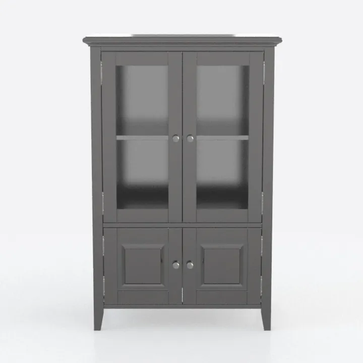 Minimalist Dark Gray Solid Wood Glass Door Display Cabinet 3D Model