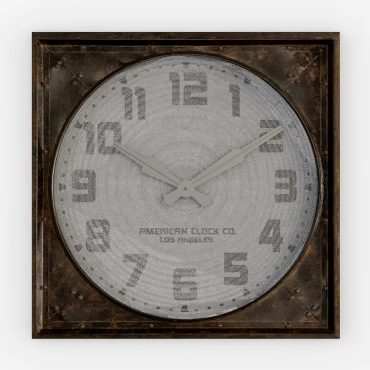 Industrial Vintage Metal Square Wall Clock 3D Model