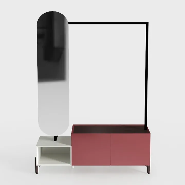Modern Minimalist Multifunctional Entryway Cabinet With Mirror And Clothing Rack 3D Model