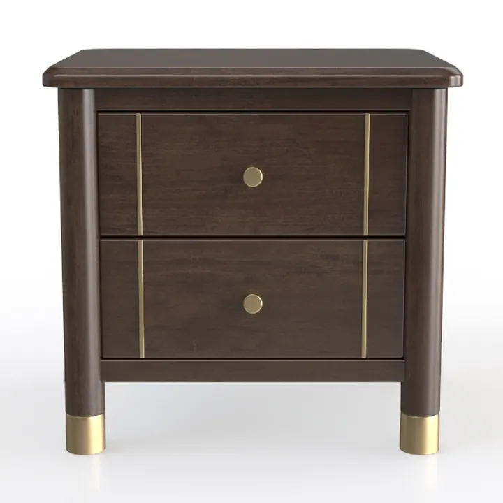 Modern Walnut Brass Accent Two Drawer Nightstand 3D Model