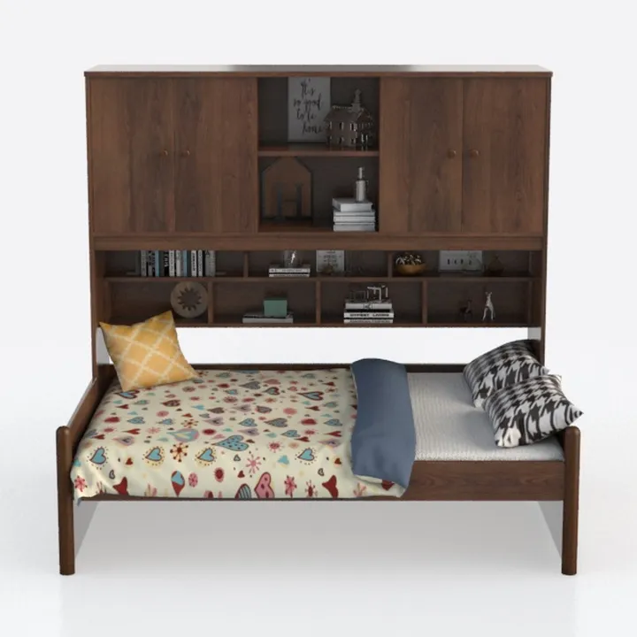 Modern Solid Wood Storage Daybed With Built in Bookshelves Cabinets 3D Model