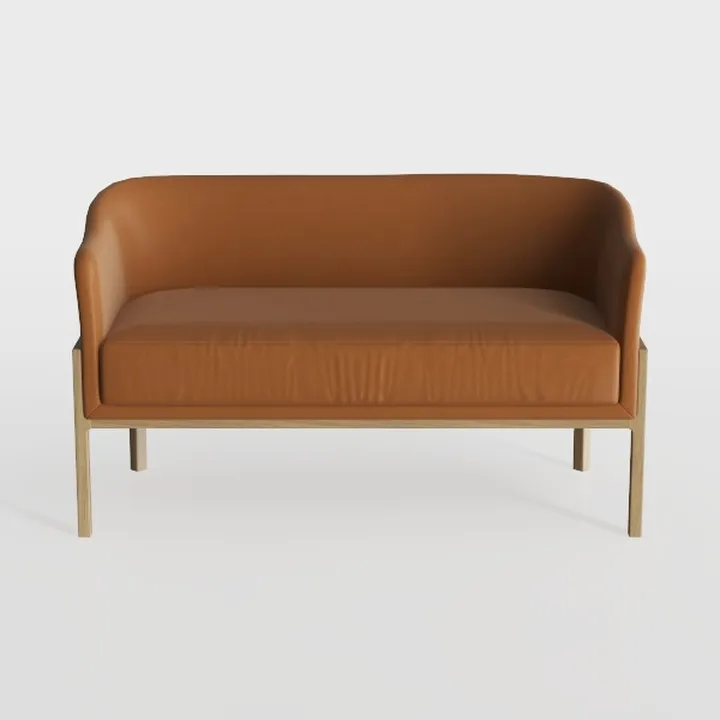Modern Minimalist Leather Solid Wood Loveseat 3D Model