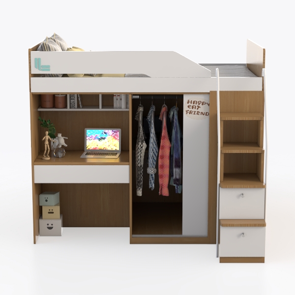 White Twin Size Loft Bed with Desk, Bookshelf and 