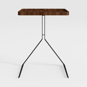 Modern Minimalist Walnut Wood Metal Side Table 3D Model