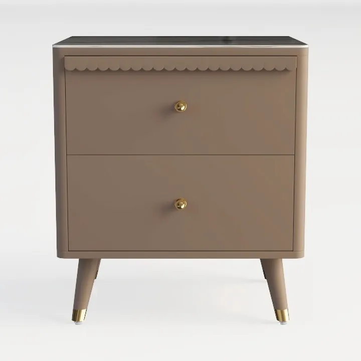 Modern Minimalist Brown Solid Wood Nightstand with Gold Accents 3D Model