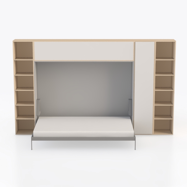 White Wood Frame Full Size Murphy Bed with Desk an