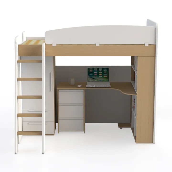 Twin Loft Bed with Desk and Storage Shelf, Twin Si