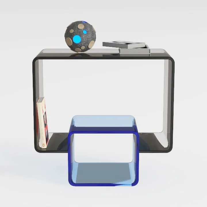 Modern Clear Acrylic Nesting Console Table and Stool Set 3D Model