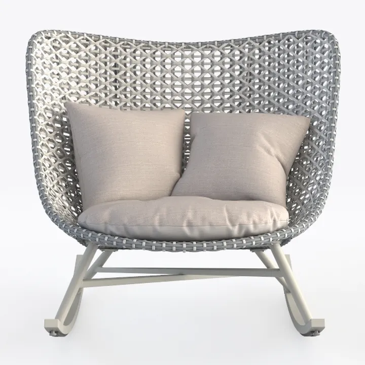 Minimalist Rattan Fabric Upholstered Rocking Chair 3D Model