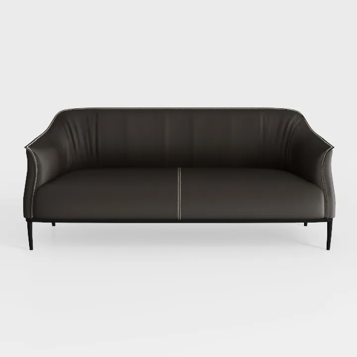 Modern Dark Leather Upholstered Metal Leg Sofa 3D Model