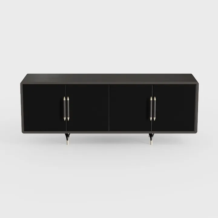 Modern Black Solid Wood Sideboard with Gold Accent Hardware 3D Model