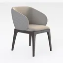 Minimalist Walnut Wood Fabric Upholstered Dining Armchair 3D Model Right 45 Degree View
