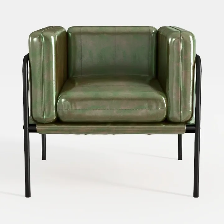 Modern Vintage Green Leather Metal Frame Armchair 3D Model