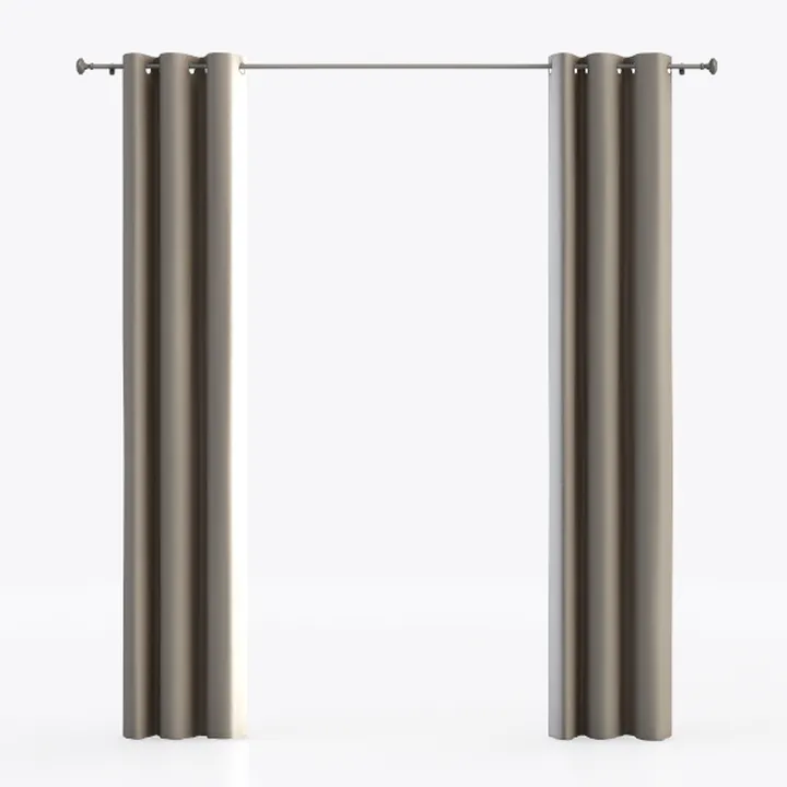 Minimalist Neutral Fabric Window Curtains with Metal Rod 3D Model