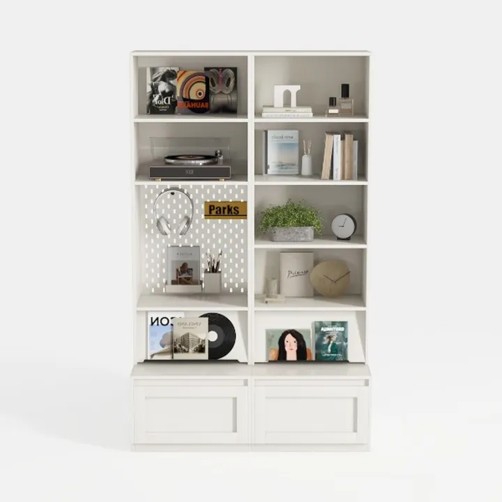 Minimalist White Solid Wood Bookshelf Cabinet with Storage 3D Model