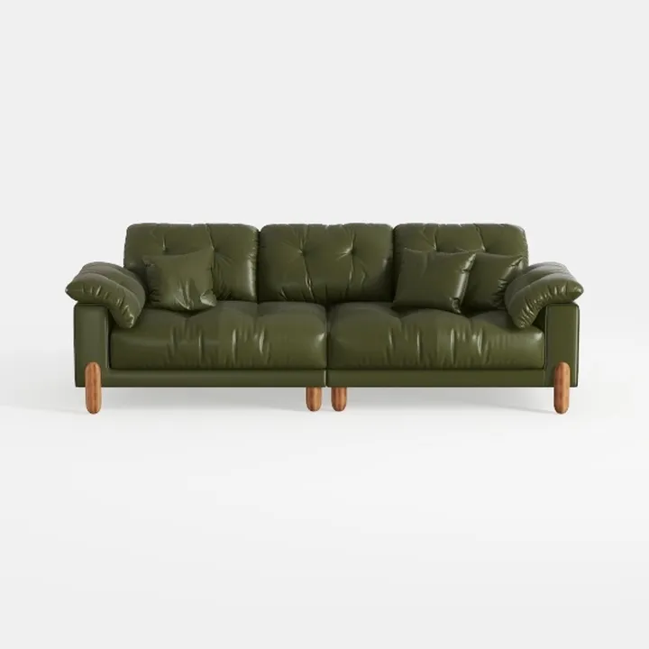 84" Premium Faux Leather 3-Seat Sofa w/2 Bolster