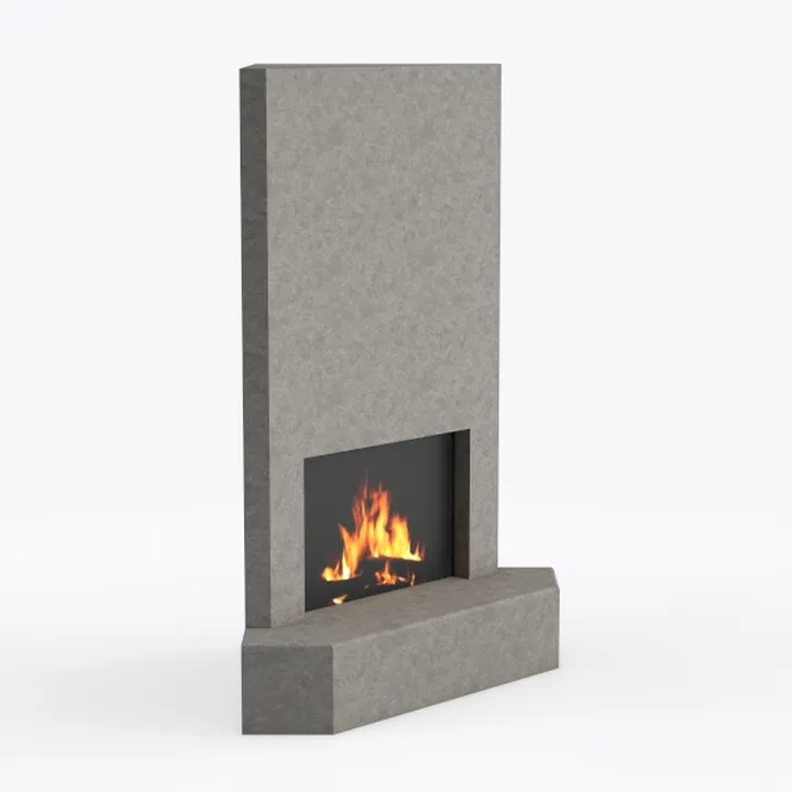 Full Height Corner Fireplace Stucco Stone Gray