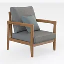 Modern Oak Frame Linen Fabric Armchair with Throw Pillow 3D Model Right 45 Degree View