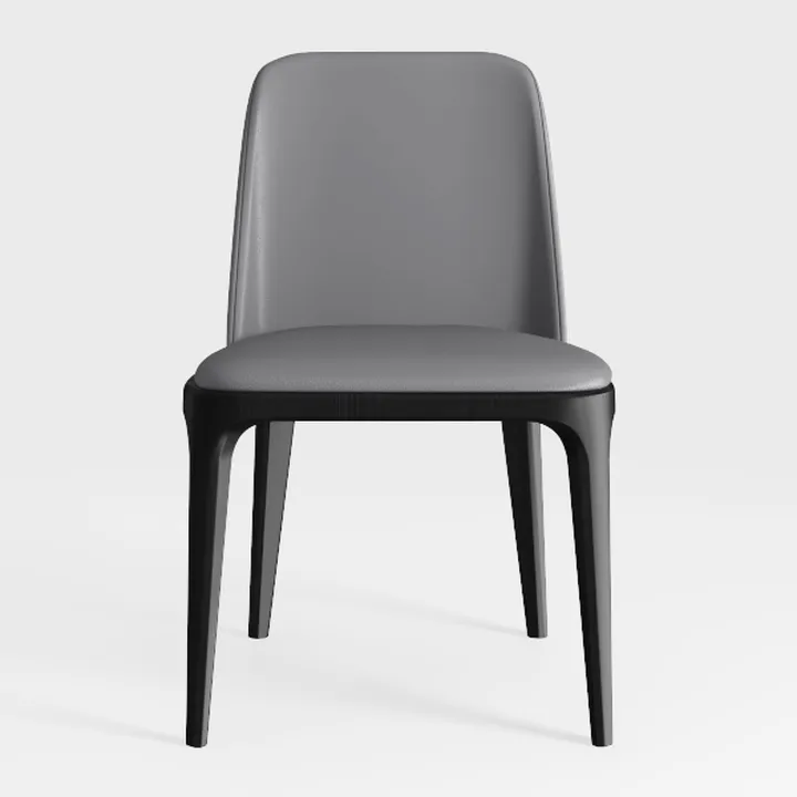 Modern Gray Faux Leather Black Solid Wood Dining Chair 3D Model