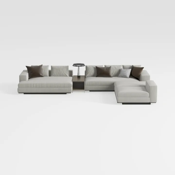 Minimalist Fabric L Shaped Sectional Sofa with Accent Pillows 3D Model